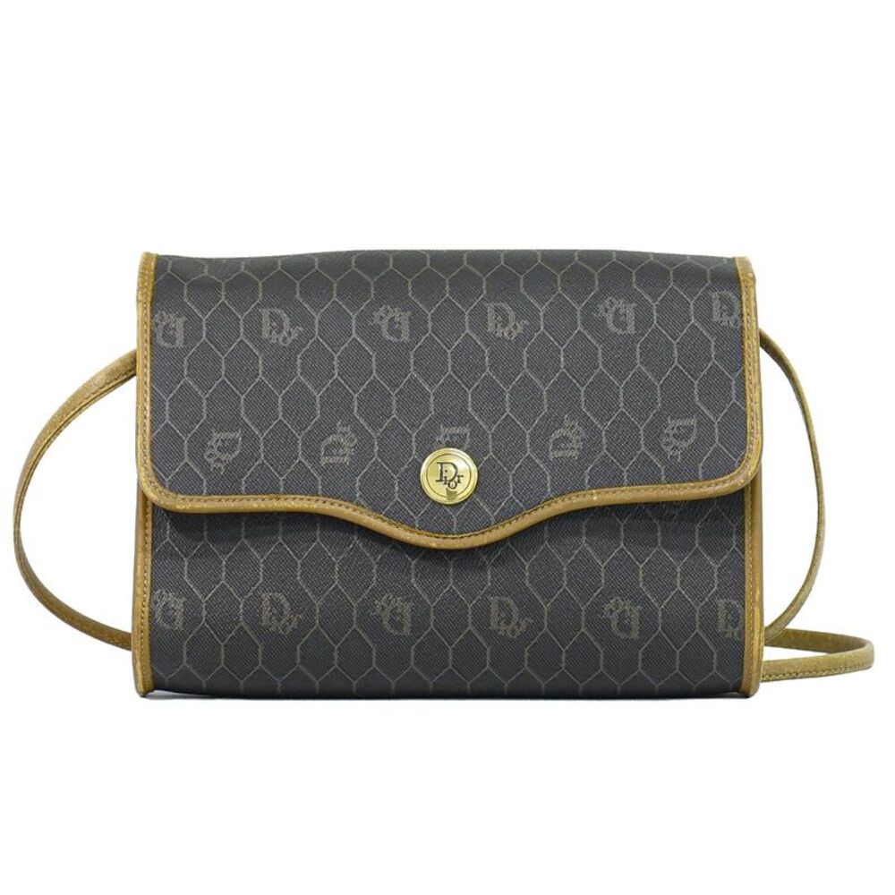 Christian Dior Vintage Honeycomb Canvas Black Canvas Shoulder Bag Bag